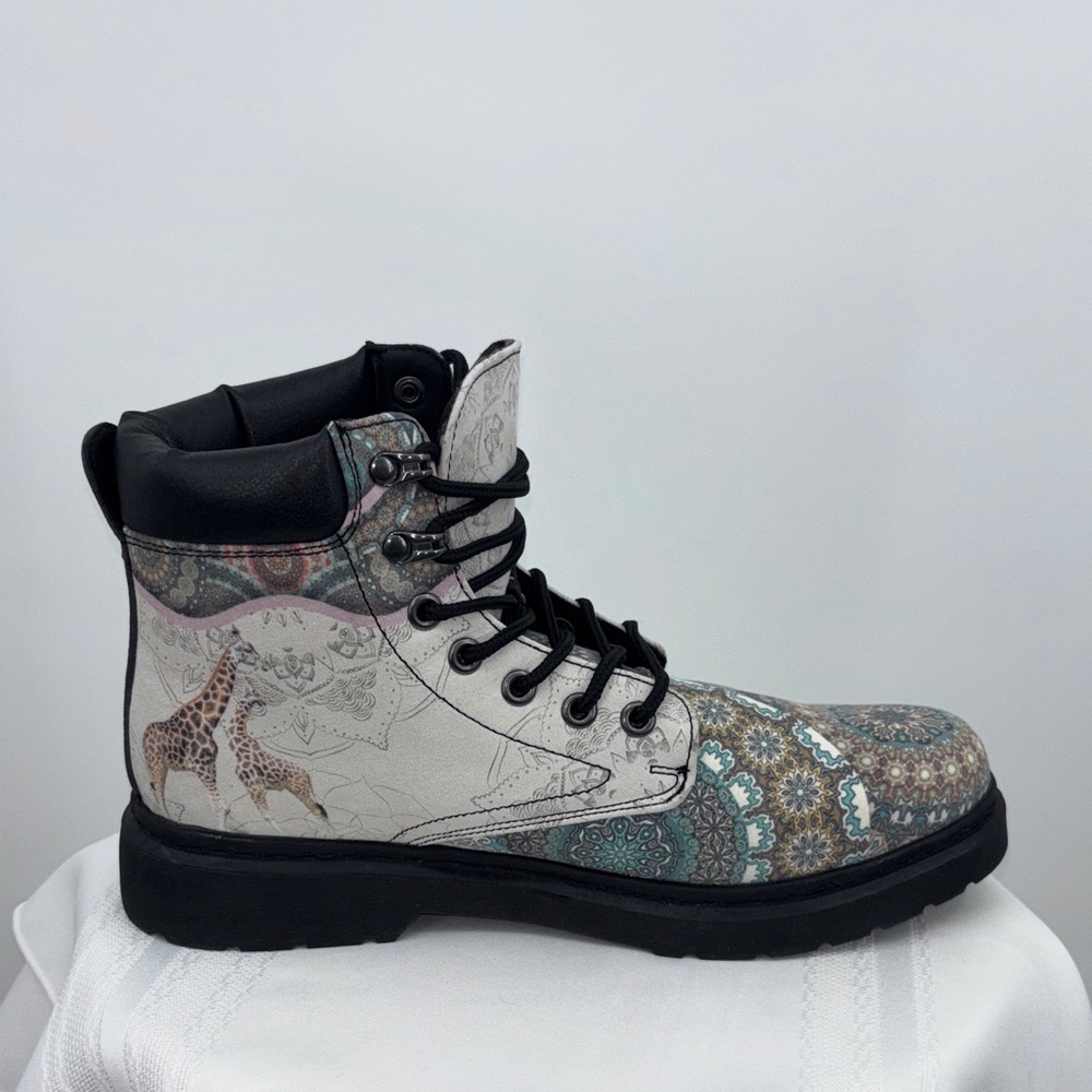 Custom Vegan Leather Mandala & Giraffe Print Boots-Unique Artist Design, Size 10